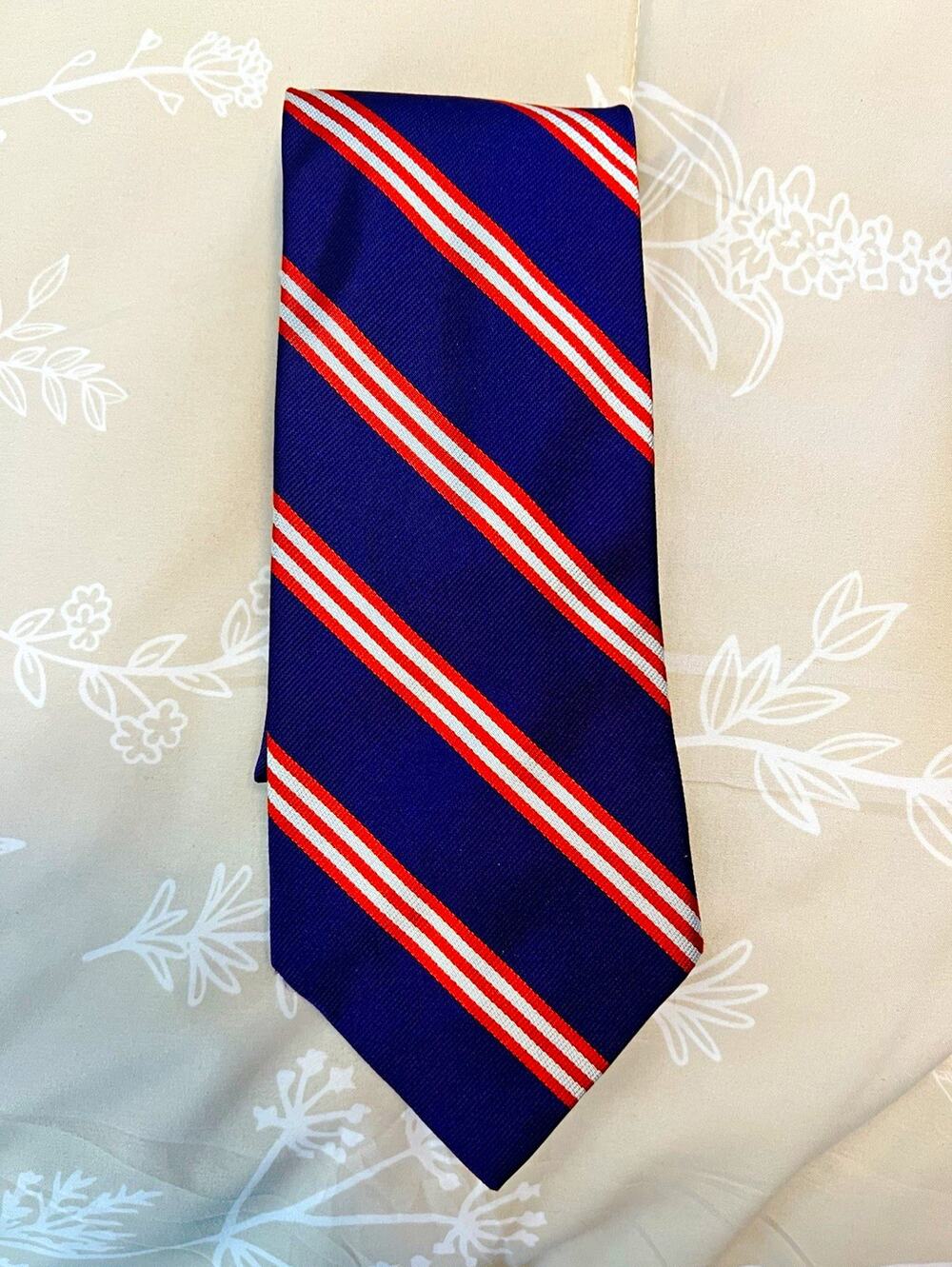 Brooks Brothers Men's Tie Purple Orange White Striped Woven Logo Accent